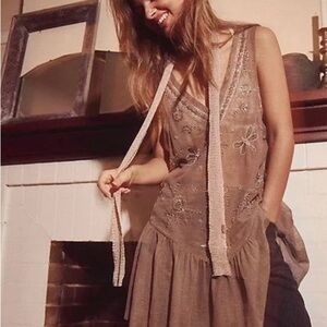 NWT!  Free People Nightcap Taupe Embellished Slip ~ Large